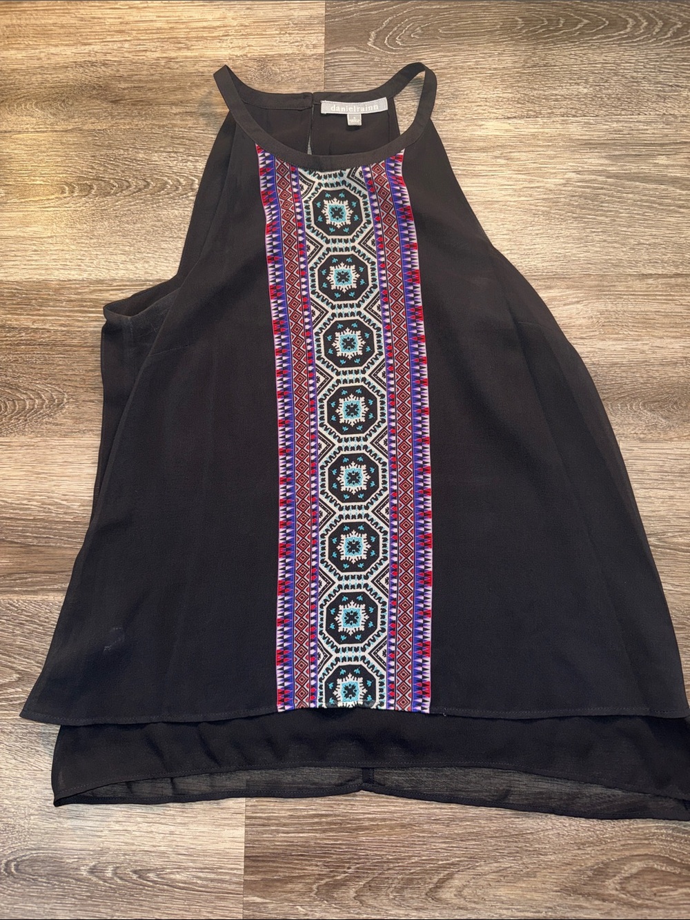 Daniel Rainn Black Halter Camisole with Multicolor Embroidered Front Panel
